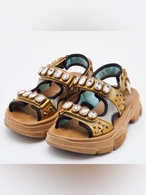Gucci Aguru crystal embellished level sandal.